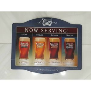 Samuel Adams Now Serving Beer Sign 4 Seasons Wood/glass 21"x29"